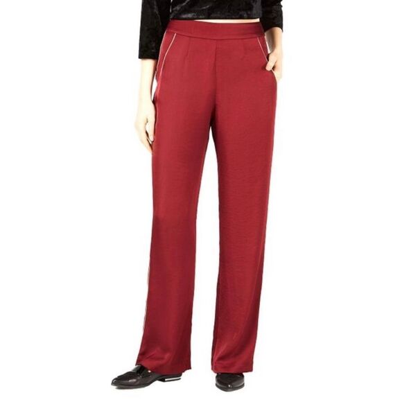 LEYDEN Red Piped Wide-leg Pants - Picture 2 of 6